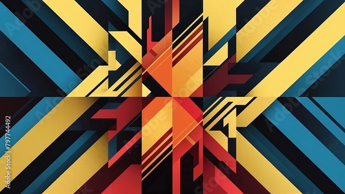 Wallpaper Mural Abstract cubist artwork with yellow, dark red and blue color style and eye-catching shapes, amazing details, super quality and vibrant colors	 Torontodigital.ca