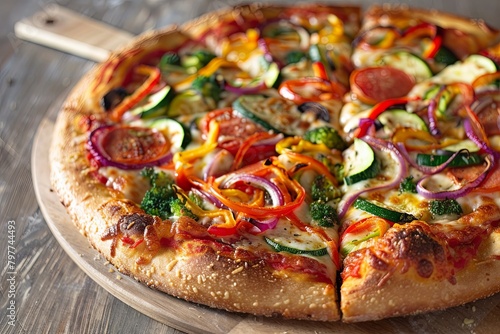 Freshly Baked Vegetable Toppings Pizza  A Delicious Celebration of Cheesy Rustic Elegance