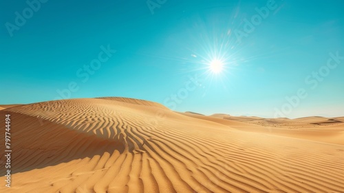 Majestic desert dunes under a clear blue sky  the beauty of arid landscapes.