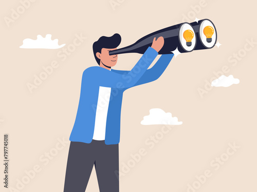 Man Peering Through Binoculars with Bulb Reflection