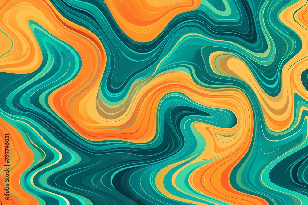 Psychedelic 90s Retro Color Flow: Vibrant Orange Teal Waves