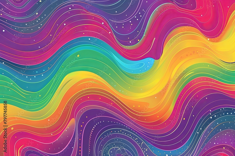 Obraz premium Psychedelic Waves: Vibrant Rainbow Dance Party - Retro 70s Abstract Design