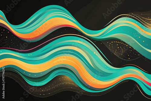 Psychedelic Wave: Retro 70s Dance Music Cover in Teal - Black Background