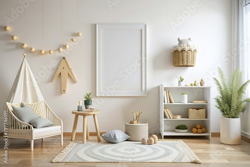 Kids room blank frame mockup