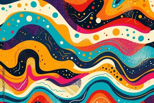 Retro Funk Waves: Psychedelic 70s Abstract Background in Vibrant Colors