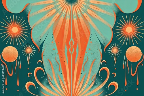 Hipster Vintage Teal and Orange Festival Banner with Psychedelic Gradient Art