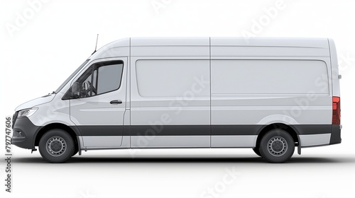 white extended length Sprinter van white background  photo