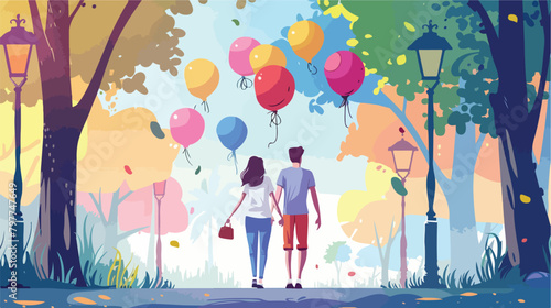 Happy young couple on romantic date in park Vector illustration