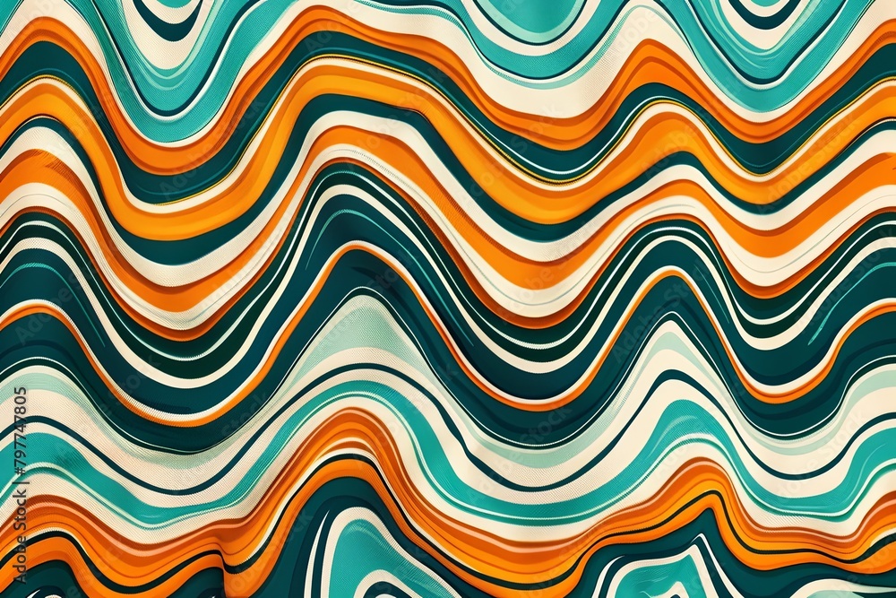 Retro 70s Psychedelic Wave: Vibrant Textile Design in Funky Orange and Teal Retro 70s Psychedelic Wave: Vibrant Textile Design in Funky Orange and Teal