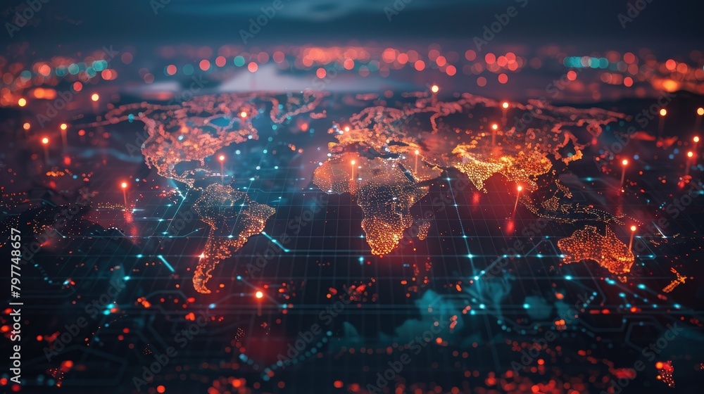 Global business connections on a digital map