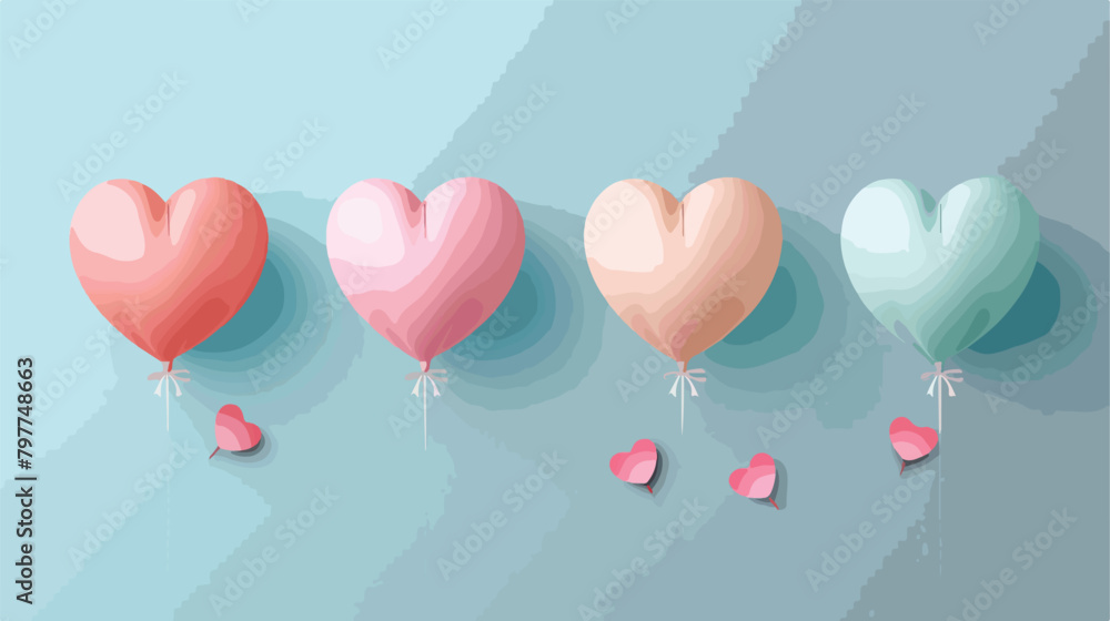 Heart shaped air balloons on color background Vector