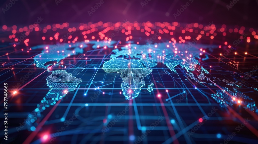 Global business connections on a digital map Global business connections on a digital map