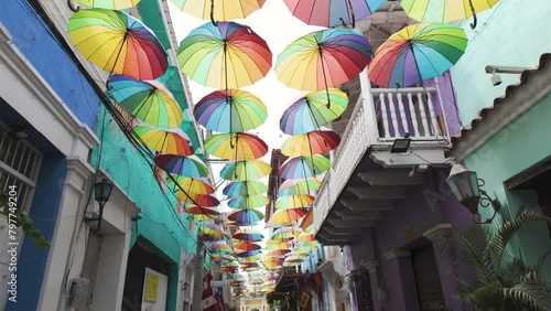 Bright Colorful Decorative Artistic Streets Of Cartagena Getsemani, Colombia photo