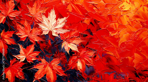 Design background with red maple leaves. Oil painting illustration. Concept of Autumn.