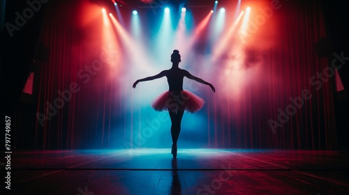AI generated illustration of a performer on stage under colorful lights © Wirestock