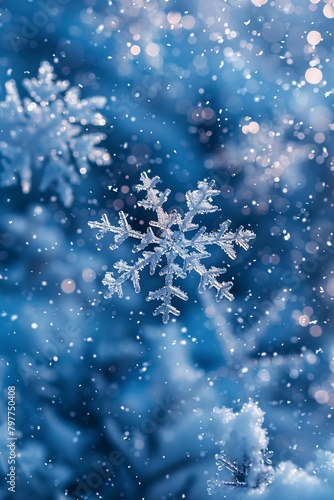 a snowflake in the air