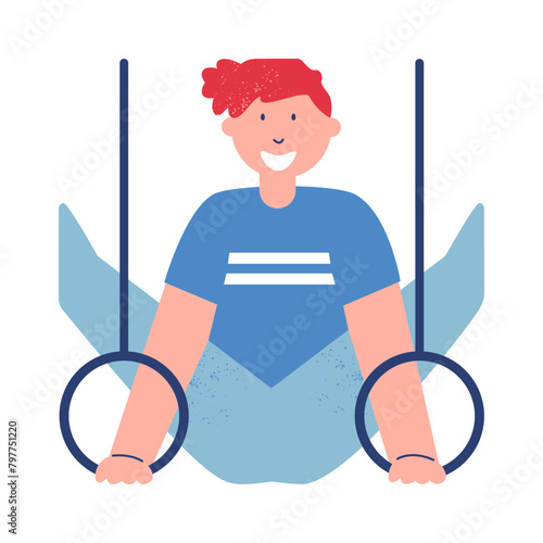Men's gymnastics. Gymnastics with rings. Sketch vector illustration