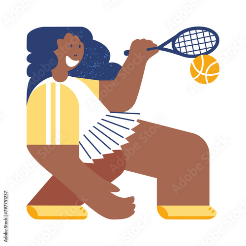 Tennis player with racket and ball. Sketch vector illustration