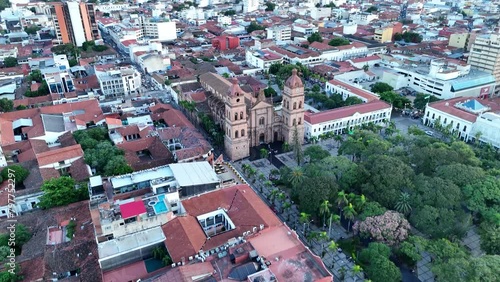 drone shot city main square cathedral travel sky Santa Cruz Bolivia photo