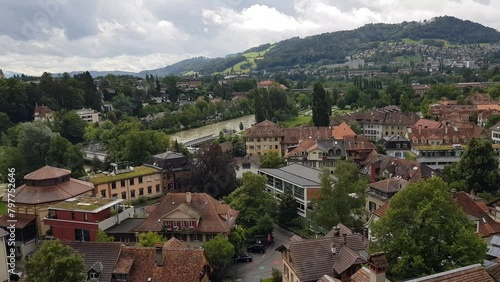 Marzili Neighborhood Overlook, Bern Switzerland on Cloudy Day, Panorama photo