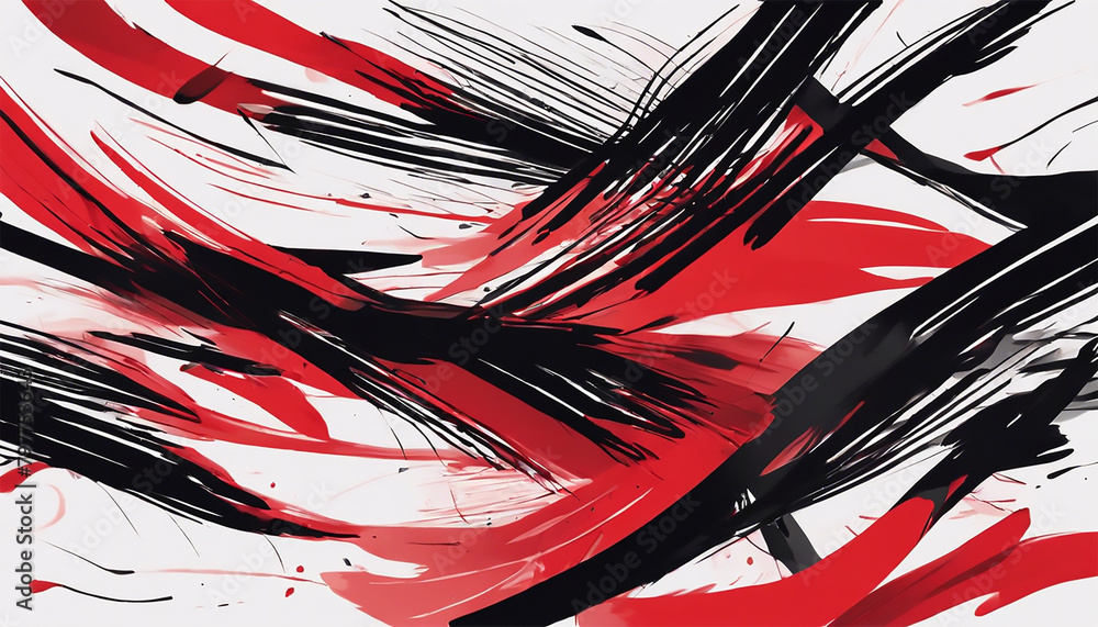 Red and Black Brush StrokeBacground image-Red Art Paint Brush Stroke Texture White Background.