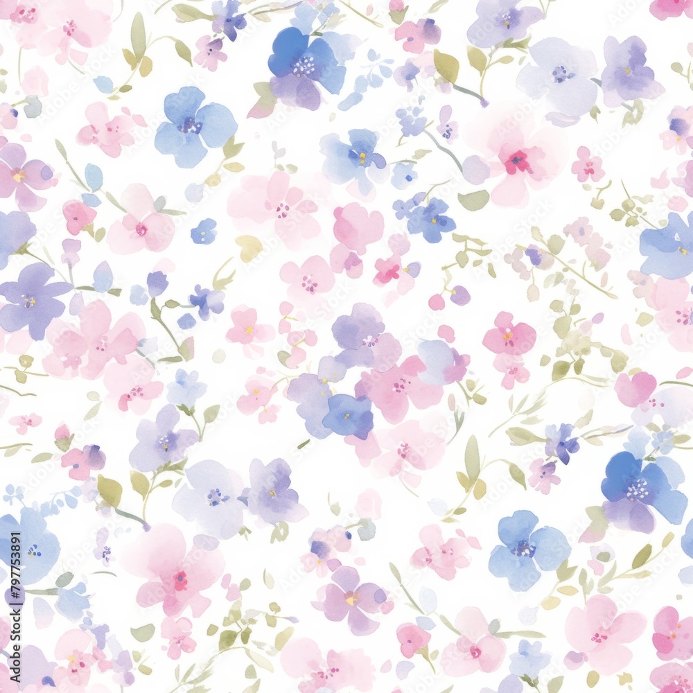 Elegant Vintage Floral Pattern with Blooming Peonies and Blue Flowers Vintage Floral Elegance. Design for background, graphic design, print, poster, interior, packaging paper