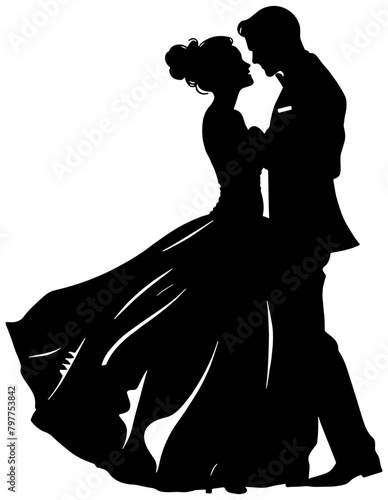 silhouette of bride and groom dancing