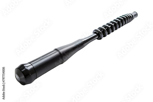 A sleek black screwdriver sits on a pristine white background