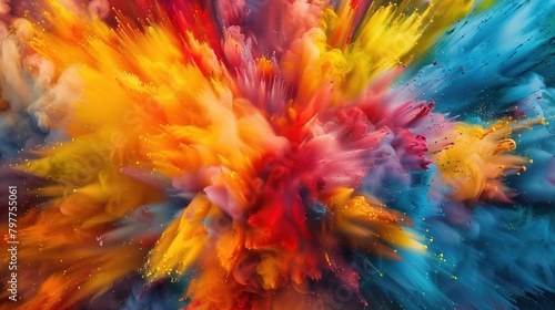 A vibrant explosion of colors splashed across a canvas, resembling an abstract multicolored painting