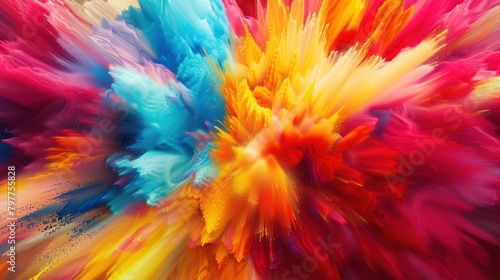 A vibrant explosion of colors splashed across a canvas, resembling an abstract multicolored painting © LaxmiOwl