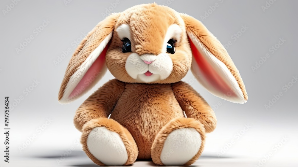 funny beige plush rabbit with big ears and funny face isolated on white ...