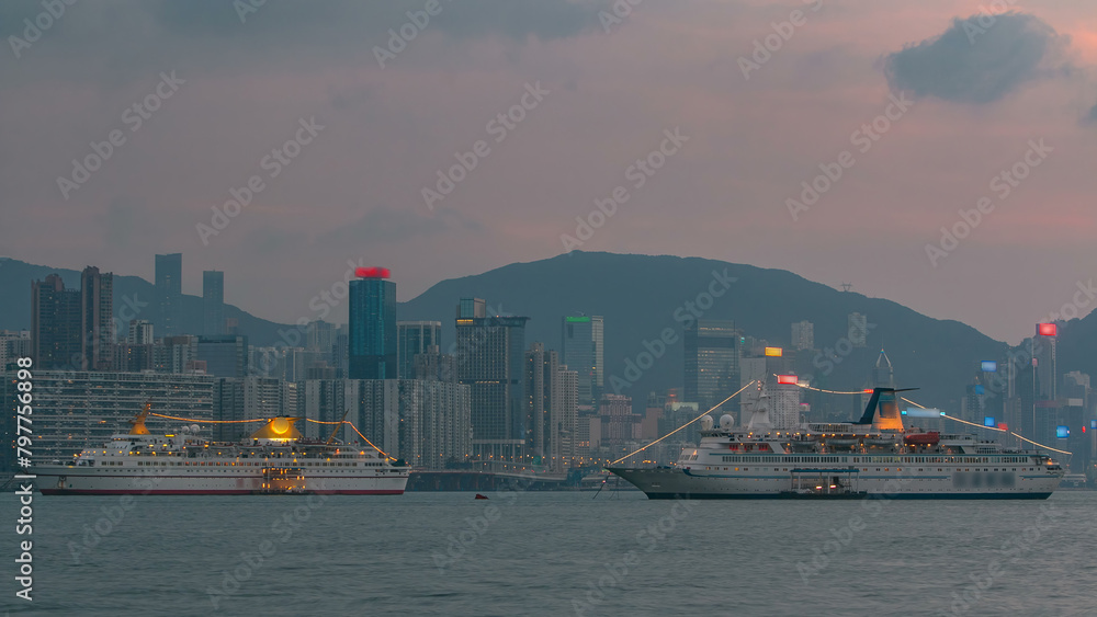 Hong Kong city day to night, view from kowloon bay downtown timelapse