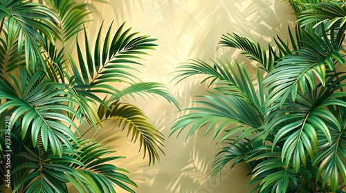 Palm leaves pattern, light yellow background