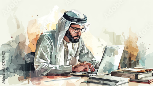 Middle Eastern Unternehmer Arabisch Business Mann Arbeiten Laptop Fachkraft Arbeitsplatz Job | Kuwait Dubai Qatar Bahrain Meena Region photo