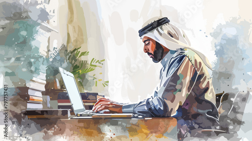 Middle Eastern Business Man Arbeiten Laptop Fachkraft Unternehmer Arabisch Arbeitsplatz Job | Kuwait Dubai Qatar Bahrain Meena Region photo