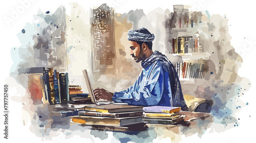 Middle Eastern Business Man Arbeiten Laptop Fachkraft Unternehmer Arabisch Arbeitsplatz Job