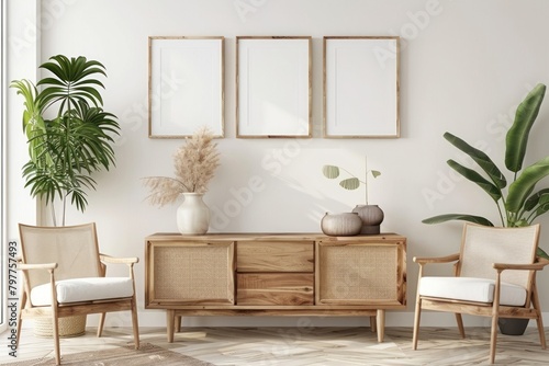 Blank picture frame mockups furniture room architecture.