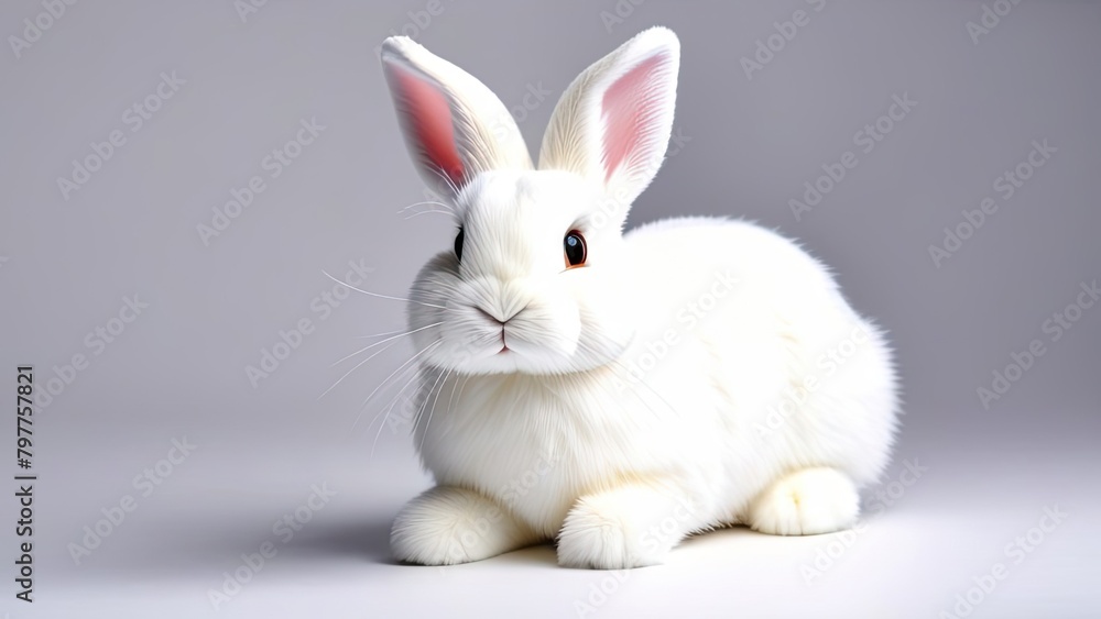 Fototapeta premium Cute White Fluffy Plush Rabbit Toy