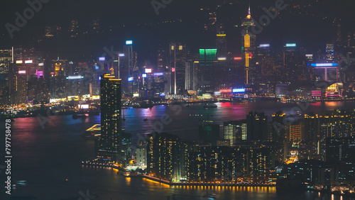Top view of Hong Kong night cityscape  View from kowloon bay downtown timelapse