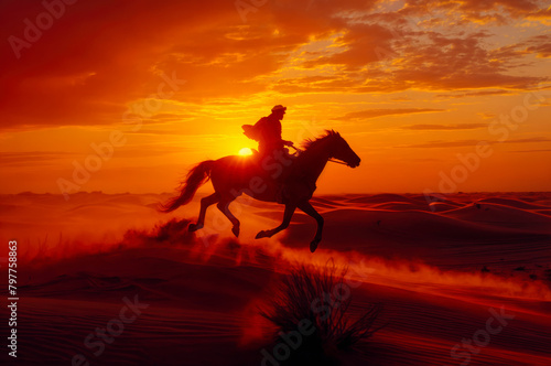 a silhouette of a horse rider at sunset with no background