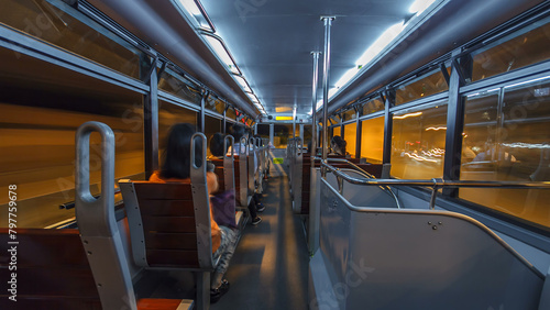 Photography View inside double-decker tram on street of HK timelapse hyperlapse
