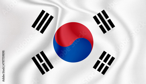 South Korea, national flag in the wind illustration image
