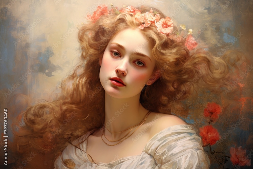 Naklejka premium Woman painting art portrait.