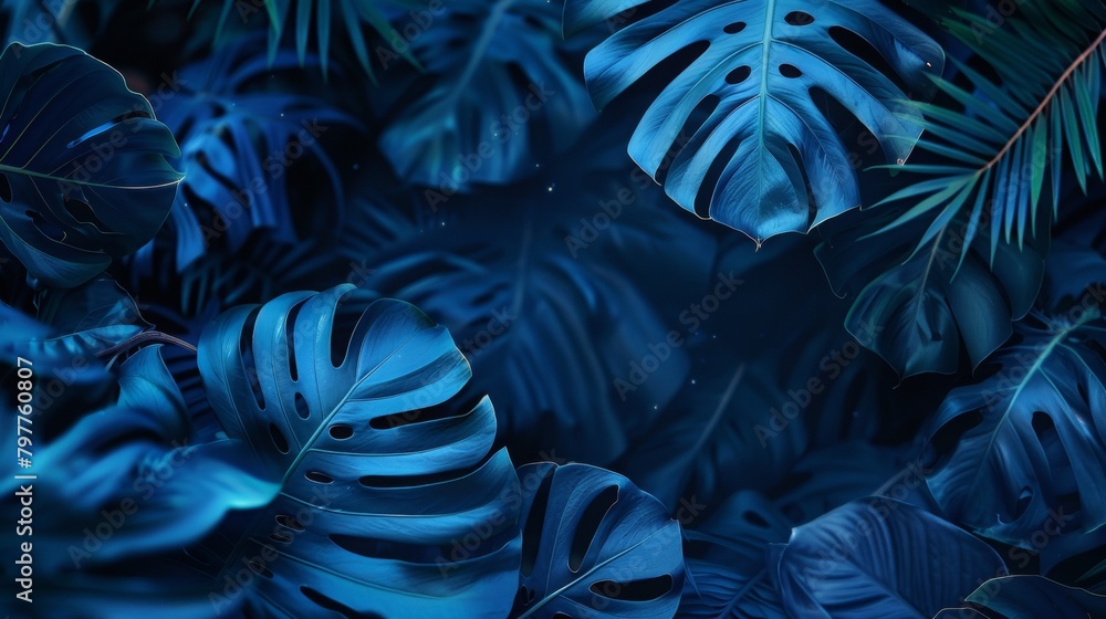 tropical leaves on a blue background tropical leaves on a blue background