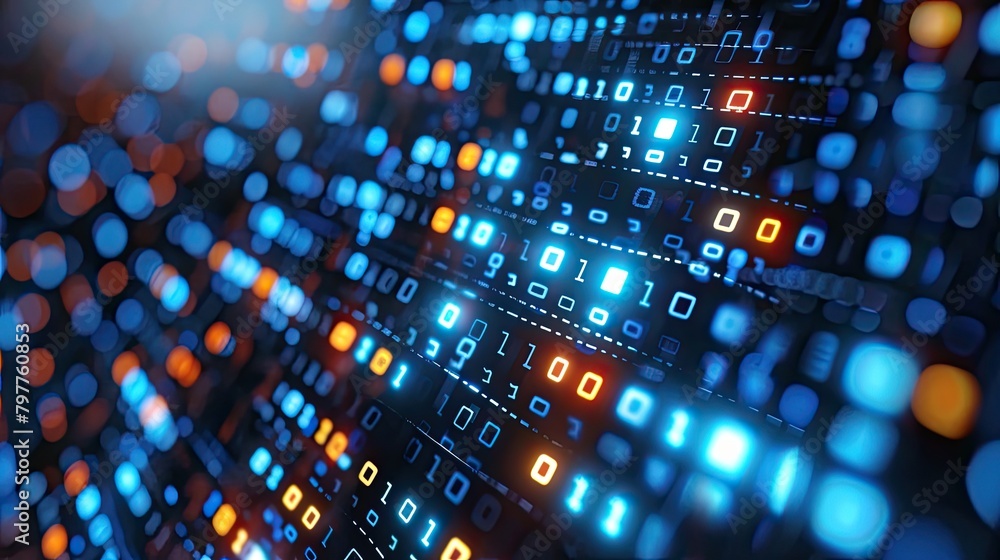 Binary code flowing on a computer screen, representing data analysis Binary code flowing on a computer screen, representing data analysis