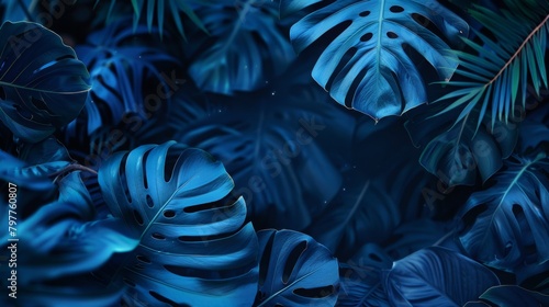 tropical leaves on a blue background