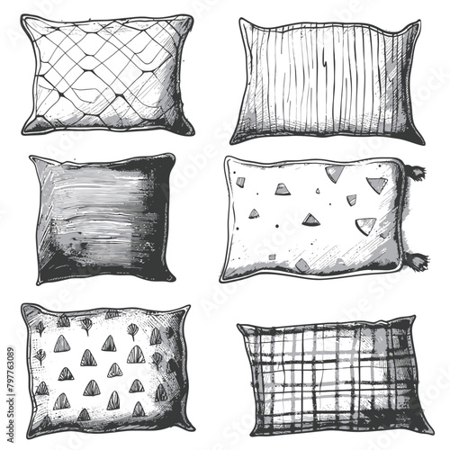 Set of hand drawn pillows. Vector illustration. Isolated on white background.