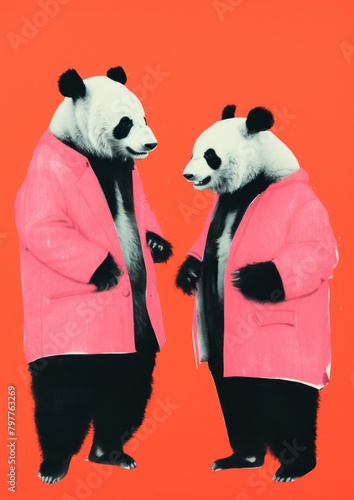 Two panda businessperson talking animal mammal bear. © Rawpixel.com