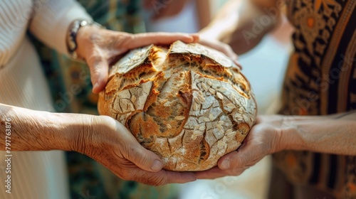 Hands across cultures pass bread, emphasizing the spirit of generosity and support. World Humanitarian Day, August 19