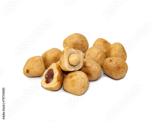 pile of peanut coated on white background.